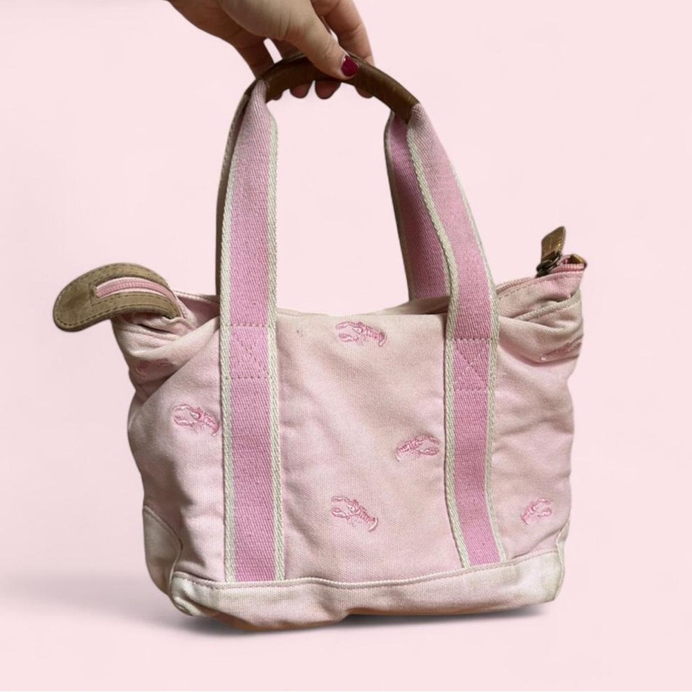 LL Bean mini tote pink lobster embroidered